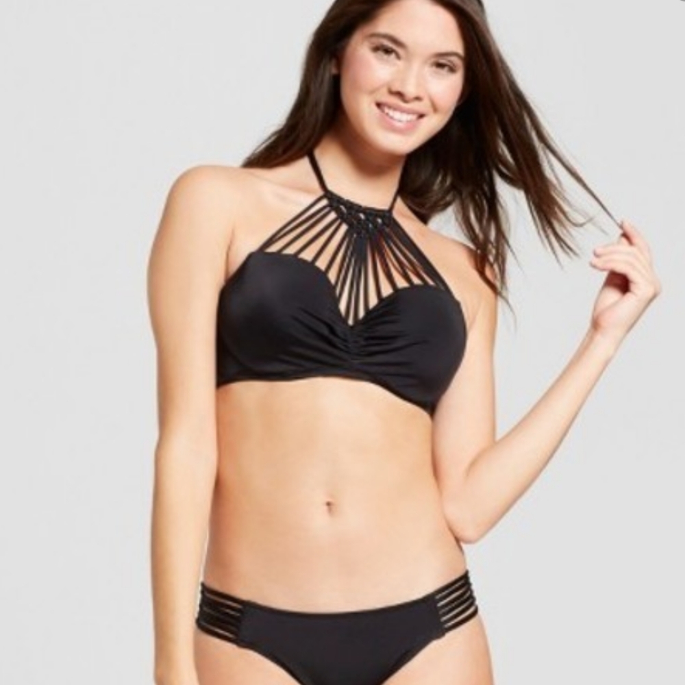 Shade and Shore Caged Halter Swim Top Sz 36C